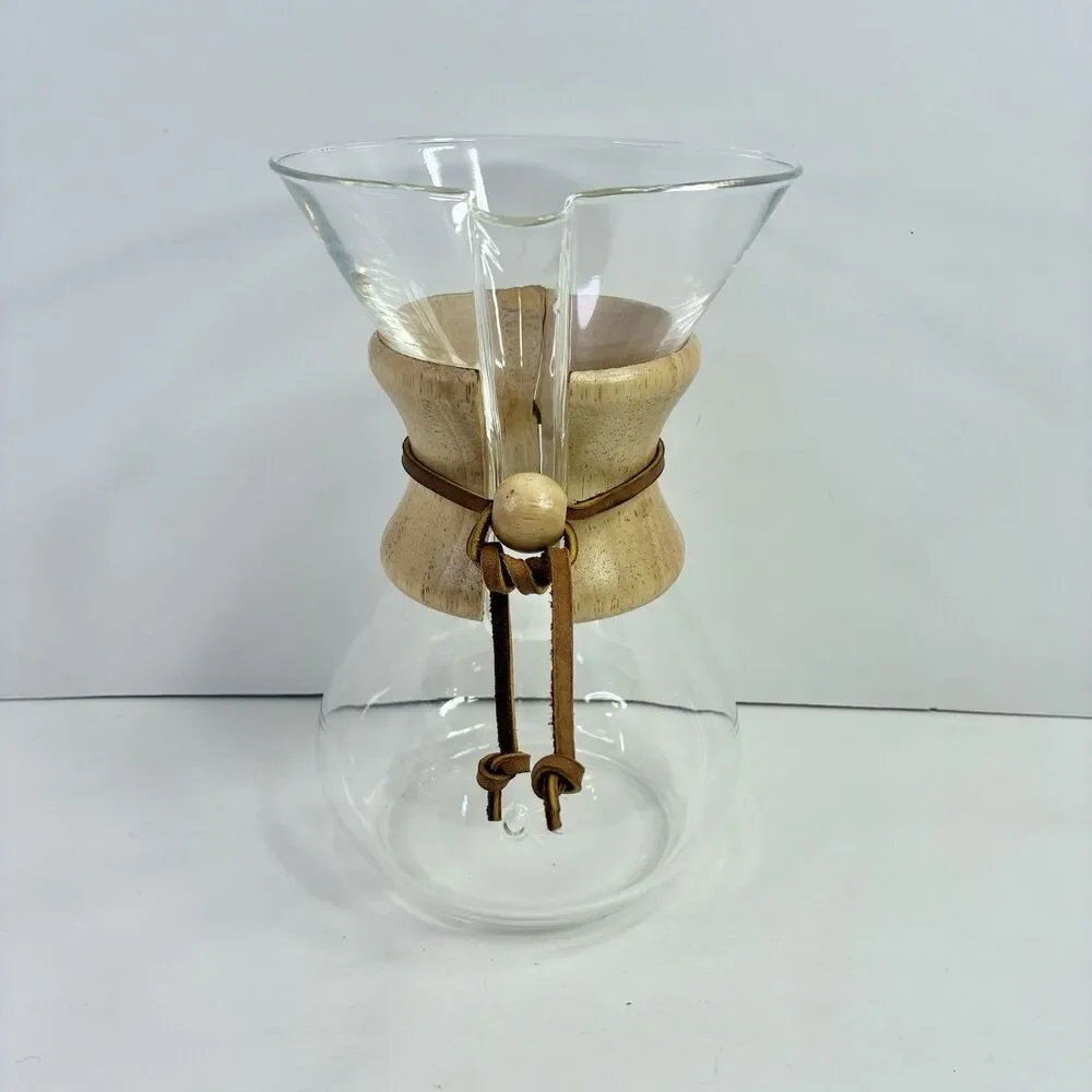 Chemex Pour Over Coffee Maker Blown Glass Wood Collar 8.5